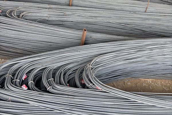 TMT steel bars stacked in the yard